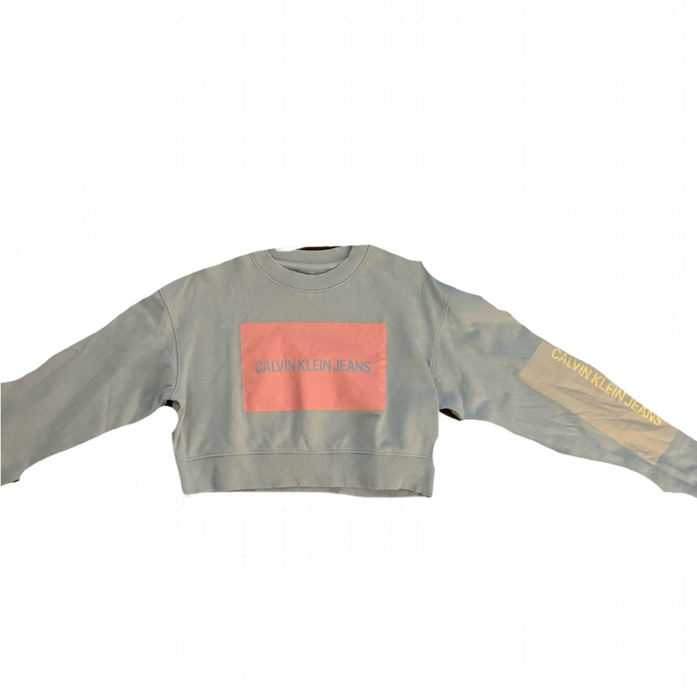 Calvin Klein Jeans Cropped Sweatshirt - Light Blue, Logo Patches